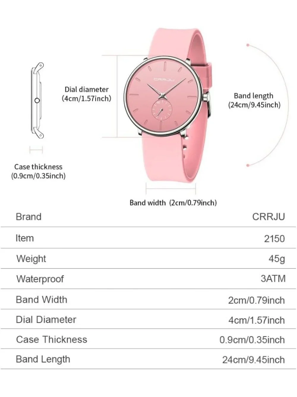 Crrju Mens Pink Stylish Waterproof Quartz Unisex Ultra Silicone Band Round Watch